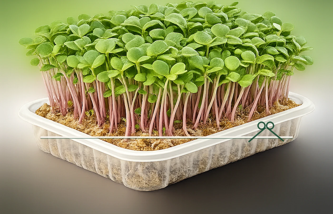 Cut line shown above microgreen growing medium